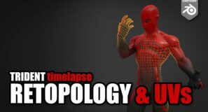 Trident character Retopology and UVs timelapse in Blender