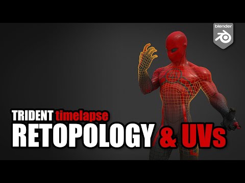 Trident character Retopology and UVs timelapse in Blender