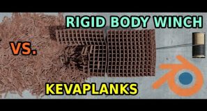 Rigid Body Winch Using Dragline To Destroy Keva Plank Towers   Blender