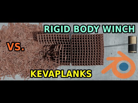 Rigid Body Winch Using Dragline To Destroy Keva Plank Towers   Blender