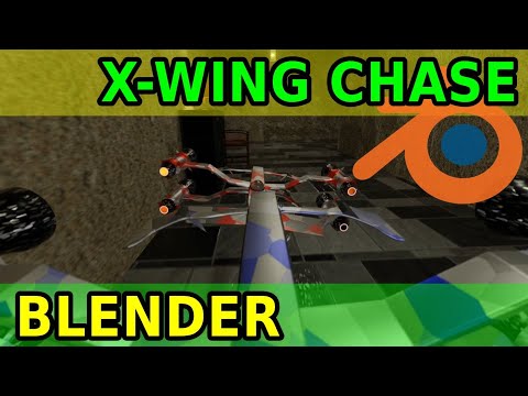 X Wing Chase Through Large Building – Blender