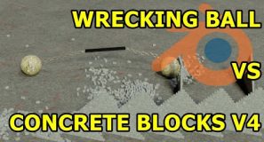 Wrecking Ball on a Chain vs Concrete Blocks V4 With SoundFX Blender Rigid Body