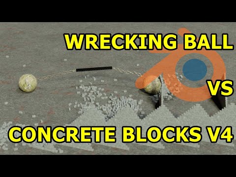 Wrecking Ball on a Chain vs Concrete Blocks V4 With SoundFX Blender Rigid Body