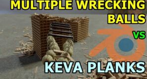Multiple Wrecking Balls vs Keva Planks With SoundFX Blender Rigid Body Physics